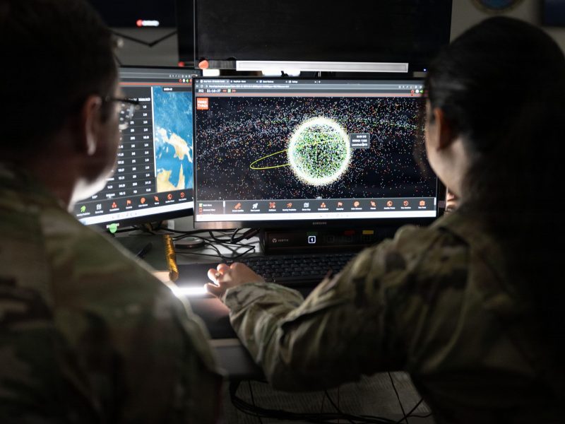 U.S. Space Force Guardians monitor workstations at Vandenberg Space Force Base, home of the Combined Space Operations Center. These operators ensure satellite services, including GPS and missile warning, are accessible by U.S. military forces.
