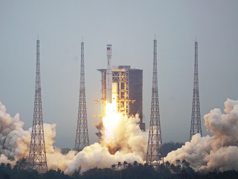 The first Long March 8 launch, lifting off from Wenchang.