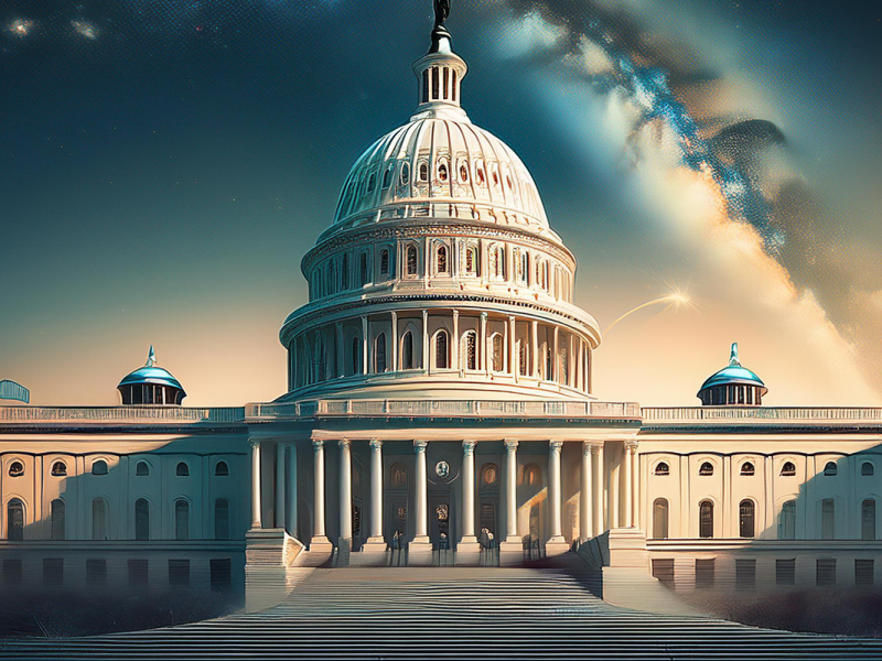 AI generated image of the United States Capitol Building set beneath a striking starry night sky.