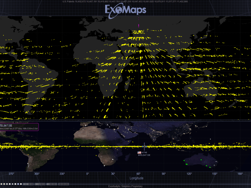 Screenshot from ExoAnalytic’s ExoMaps tool depicting the spread of the debris across the GEO belt over a 14 day period. Credit: ExoAnalytic