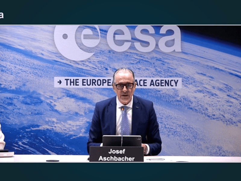 ESA Director General Josef Aschbacher speaks during a media session after ESA’s 342nd Council meeting. Credit: Screenshot of ESA recording