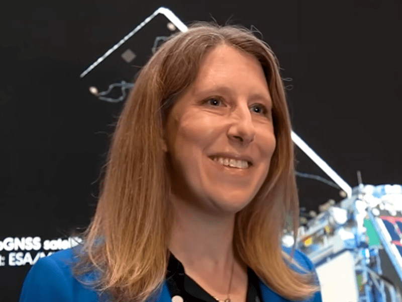 Incoming UK Space Agency Director Rebeca Evernden speaks on the floor of the 2026 Space-Comm Expo in London. Credit: Screengrab of UK Space Agency promotional video